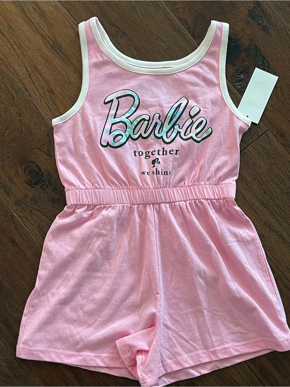 Barbie Pink Tank Romper with White Trim